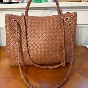 Quince Italian Leather Handwoven Satchel Cognac